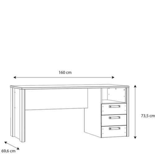 Biurko vintage loft 160x70 cm z 3 szufladami